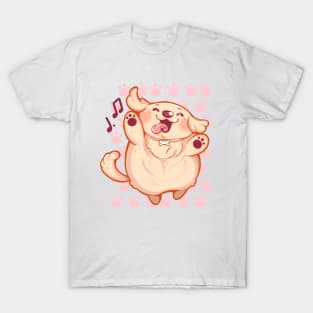 Adorable Illustration: Miniature Golden Retriever Puppy Delighting in Song and Dance T-Shirt